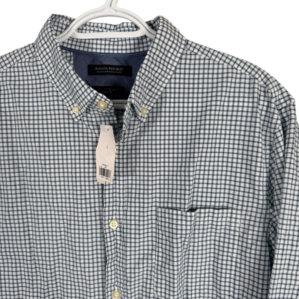 Banana Republic Grant Fit Shirt Button Down Mens L Custom 078 Wash‎ Blue Check
